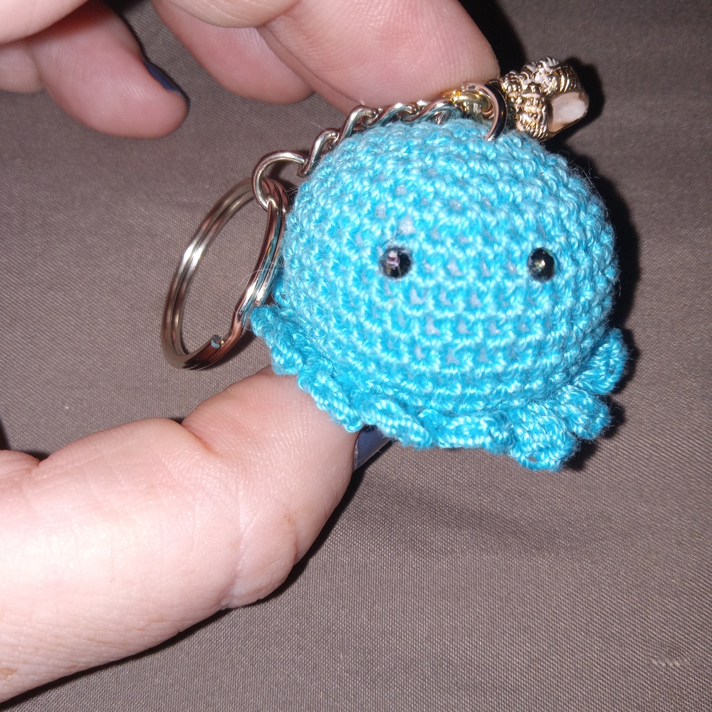Hand Crafted Blue Baby Octopus Crochet Keychain.